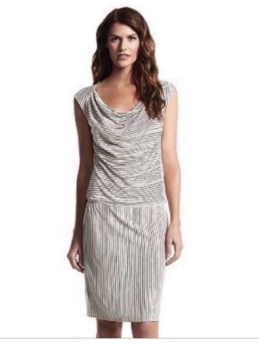 NWT Derek Lam Design Nation Striped Cowl neck Dress Size XS Black Ivory